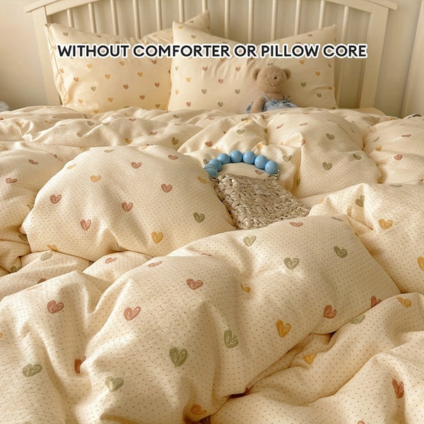 4pcs Bedding Set Japanese Sweet Style Soft Cream Yellow Sweet Healin