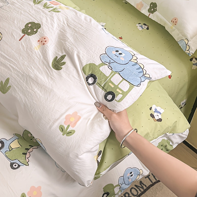 4pcs, Cartoon Four-Piece Set Duvet Cover*1+Fitted Sheet*1+Pillowcases*2, Soft and Delicate