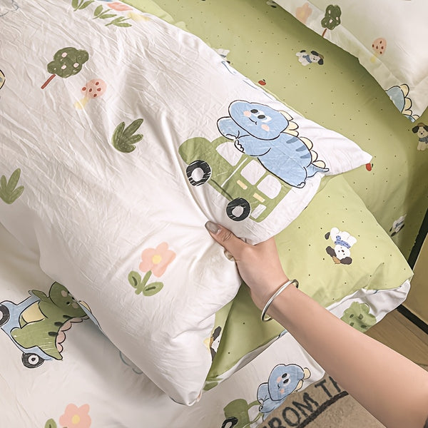 4pcs, Cartoon Four-Piece Set Duvet Cover*1+Fitted Sheet*1+Pillowcases*2, Soft and Delicate