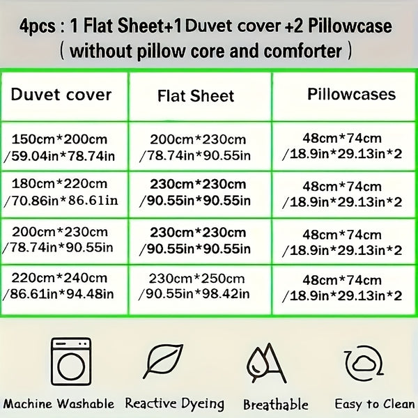 4pcs quilt set (1*quilt cover + 1*bed sheet + 2*pillowcases, excluding quilt core), colorful line printed bedding set