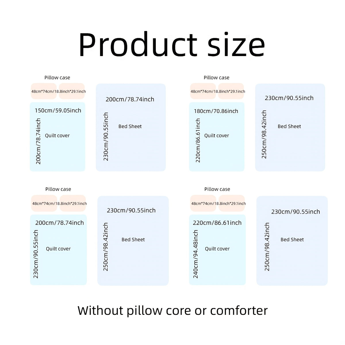 Four-Piece Bedding Set 4pcs, a Four-Piece Set (1 Duvet Cover + 1 Bed Sheet + 2 Pillowcases) Without Filling