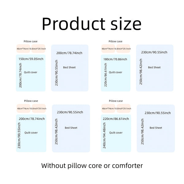 Four-Piece Bedding Set 4pcs, a Four-Piece Set (1 Duvet Cover + 1 Bed Sheet + 2 Pillowcases) Without Filling