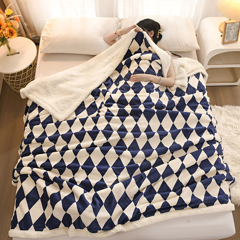 1pc Double-Layer Thickened Milk Fleece Cartoon Blanket, Light Beige-Friendly Warmth, High Weight