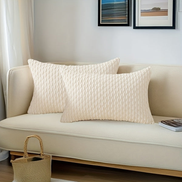 Light Gray Corduroy Pillow - Bohemian Style Decorative Cushion with Pillowcase & Insert