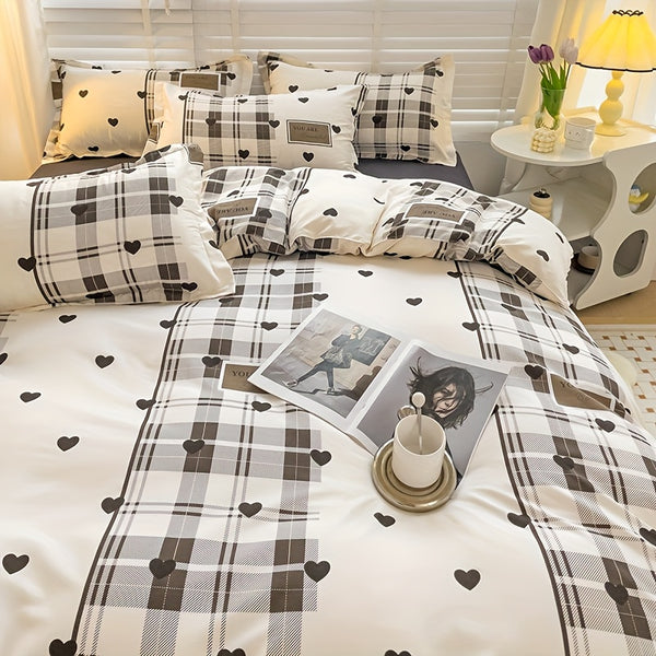 4pcs quilt set (1*quilt cover + 1*bed sheet + 2*pillowcases, excluding quilt core), colorful line printed bedding set