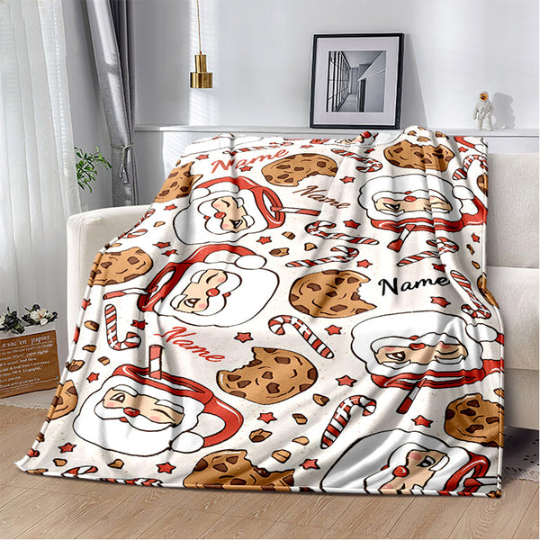 1pc Cozy Personalized Santa Claus Polyester Blanket - Custom Name, All Seasons, Chunky Knit Weave