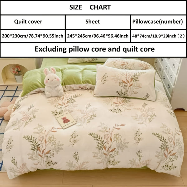 New Autumn-Winter Collection: Soft and Comfortable 4pcs Bedding Set with Plant Patter