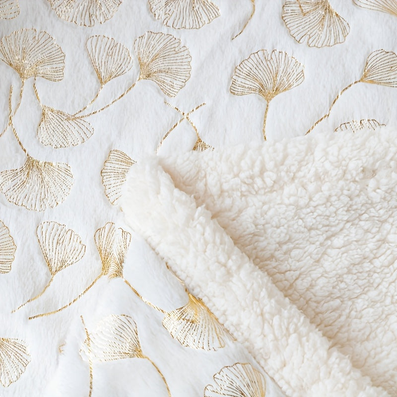 One Piece of Faux Rabbit Fur Ginkgo Leaf Blanket, Soft and Comfortable, Thickened for Warmth