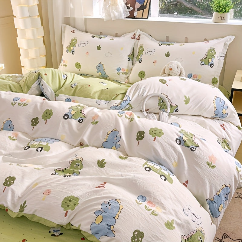 4pcs, Cartoon Four-Piece Set Duvet Cover*1+Fitted Sheet*1+Pillowcases*2, Soft and Delicate
