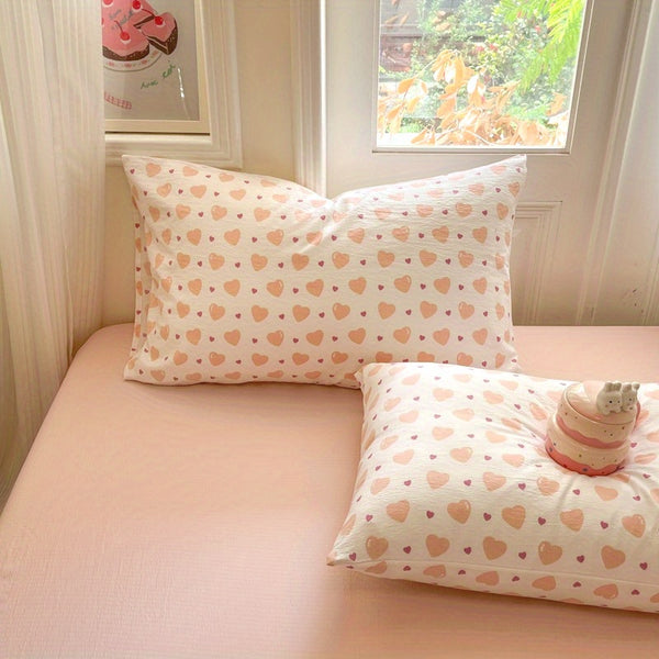 Orange Large Love Pattern Modern Style Bedding Set 4pcs (1 Duvet Cover + 1 Fitted Sheet + 2 Pillowcases)