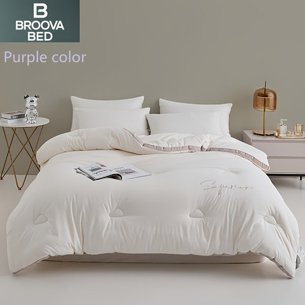 Soft Comforter 1pc Soft Fiber Quilt Core, Light Beige Embroidered Cloud Four Seasons Comforter