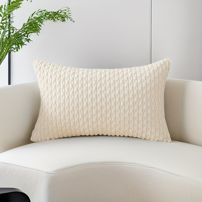 Light Gray Corduroy Pillow - Bohemian Style Decorative Cushion with Pillowcase & Insert