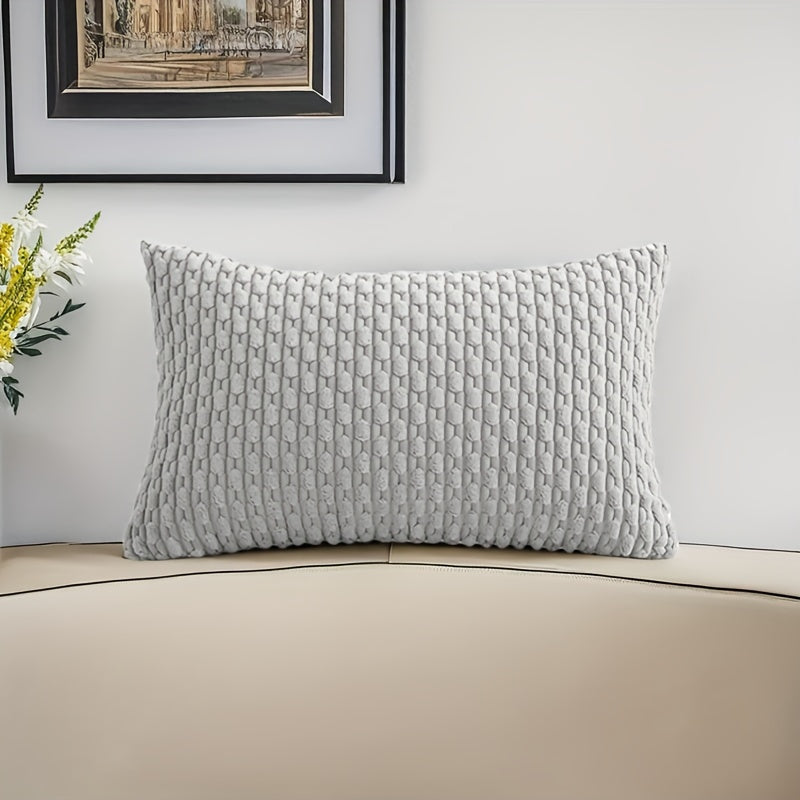 Light Gray Corduroy Pillow - Bohemian Style Decorative Cushion with Pillowcase & Insert