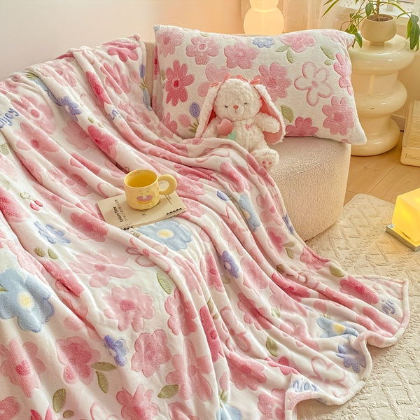 1pc Ultra-Soft Blanket Ultra-Soft 1pc Cartoon Flower Fleece Blanket | Snowflake Velvet All-Season Throw for Camping