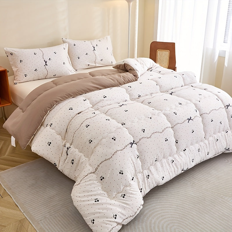 3pcs Black Cherry Floral Print Quilted Bedding Set - Ultra-Soft Polyester