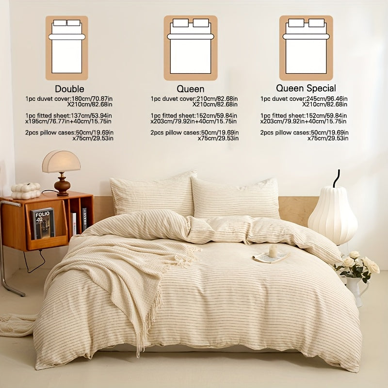 4pcs 100% French Linen Double Bedding Set, 4pcs Set Includes 1 Duvet Cover, 1 Fitted Sheet