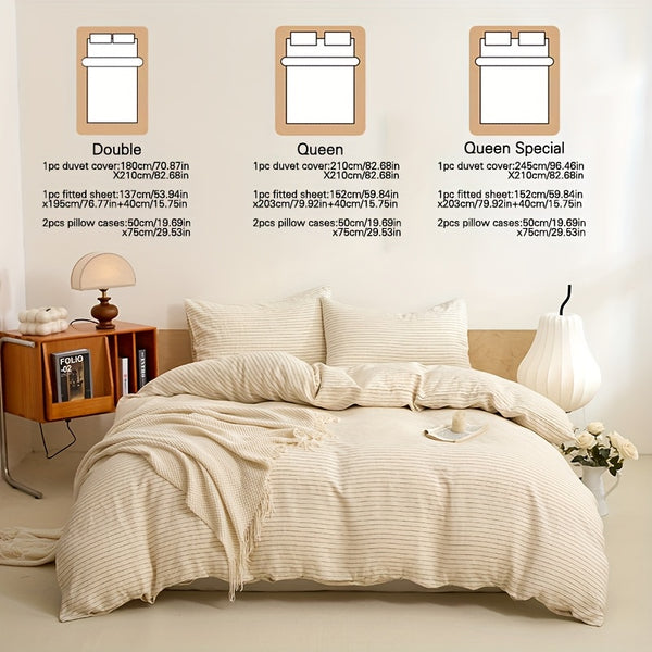 4pcs 100% French Linen Double Bedding Set, 4pcs Set Includes 1 Duvet Cover, 1 Fitted Sheet
