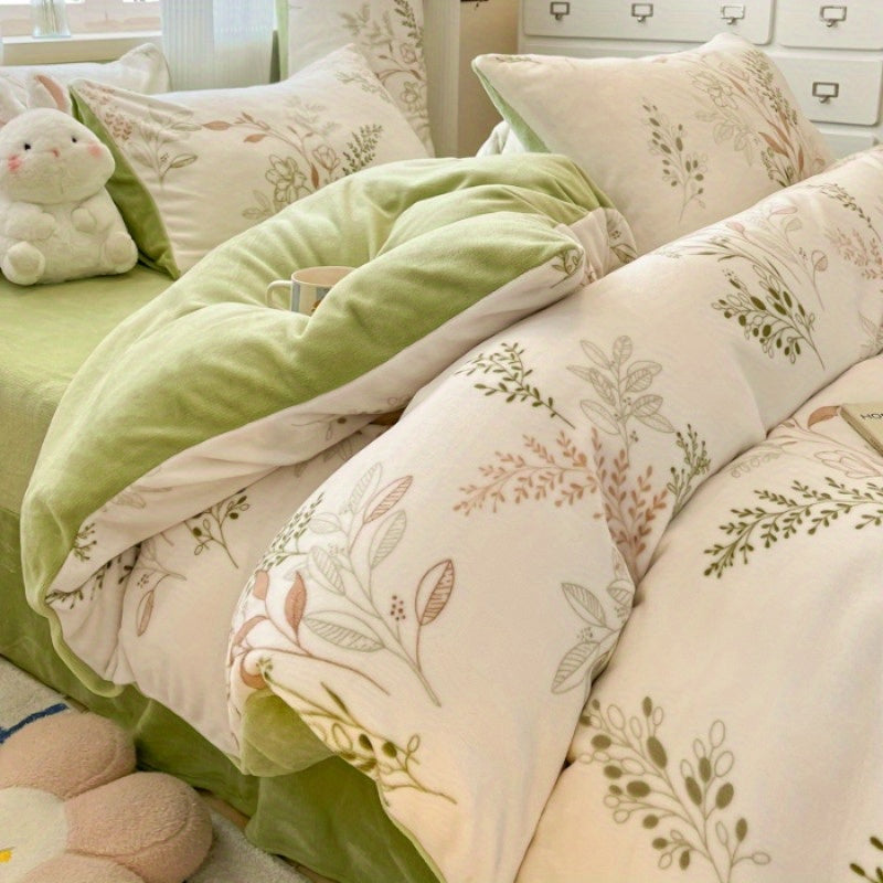 New Autumn-Winter Collection: Soft and Comfortable 4pcs Bedding Set with Plant Patter