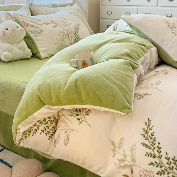 New Autumn-Winter Collection: Soft and Comfortable 4pcs Bedding Set with Plant Patter