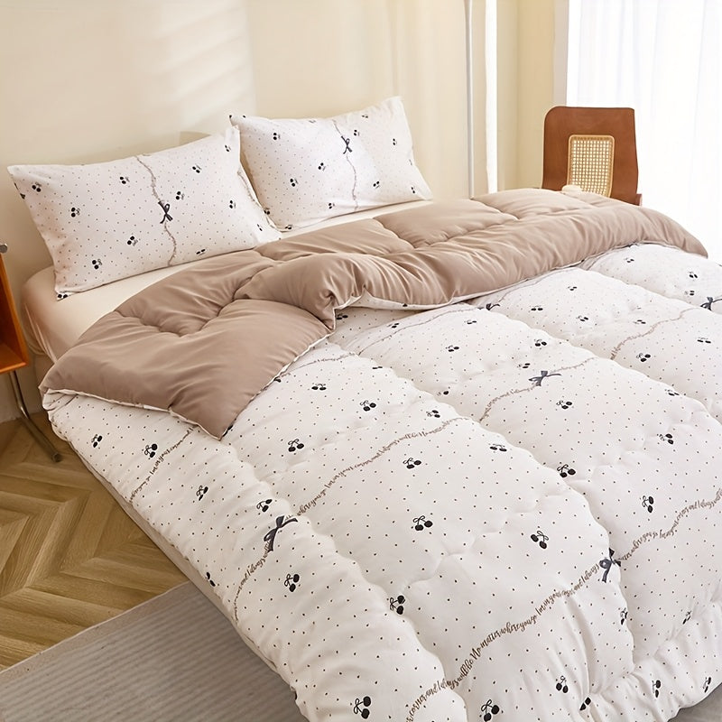 3pcs Black Cherry Floral Print Quilted Bedding Set - Ultra-Soft Polyester