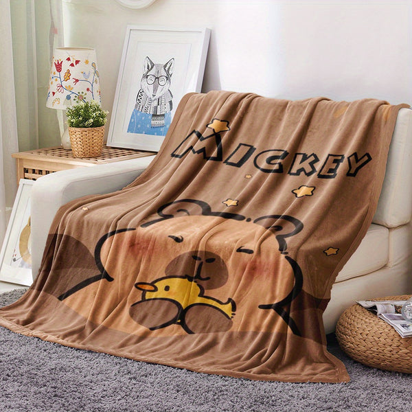 1pc Custom Name Capybara Flannel Throw Blanket - Soft Polyester Fiber, Machine Washable