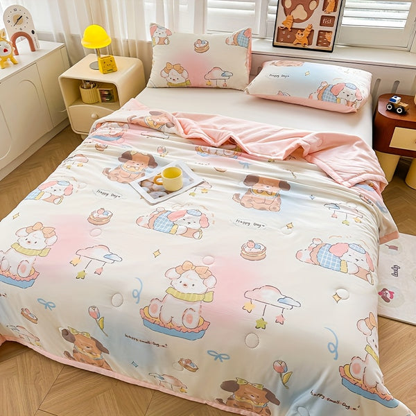 Ultra-Soft Four-season Quilt - Lightweight, Breathable & Light Beige-Friendly with Cartoon Print Design for All Seasons Cartoon Blanket