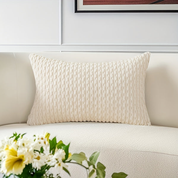 Light Gray Corduroy Pillow - Bohemian Style Decorative Cushion with Pillowcase & Insert