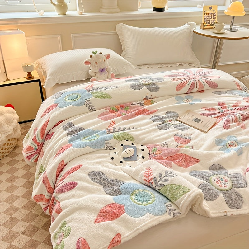 1pc Cozy Floral Quilted Blanket - Lightweight, Luxurious Style, All-Season Polyester Flannel with Vibrant Pink