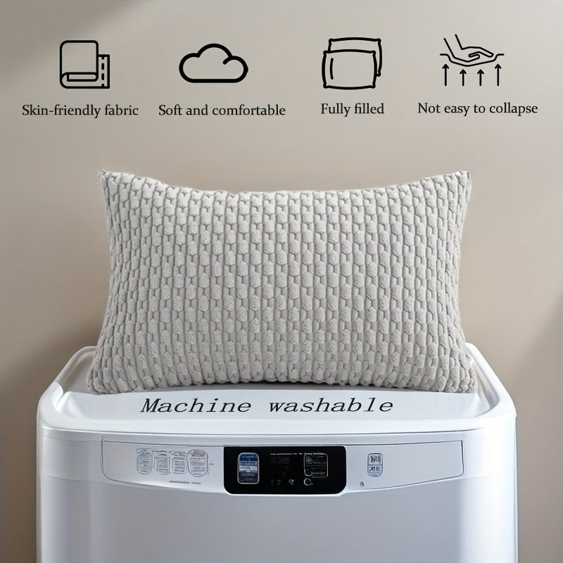 Light Gray Corduroy Pillow - Bohemian Style Decorative Cushion with Pillowcase & Insert