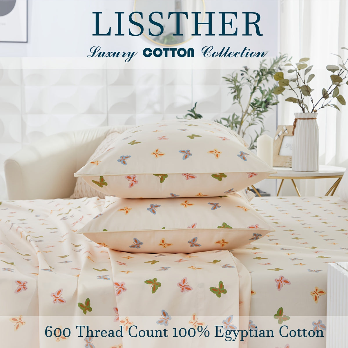 4pcs 600TC 100% Egyptian Cotton Fitted Sheet Set (1*Fitted Sheet+1*Flat Sheet+2*Pillowcase, Without Core)