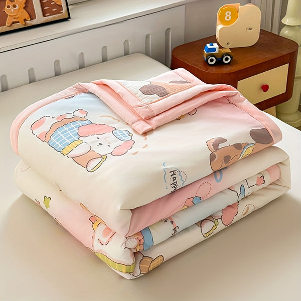 Ultra-Soft Four-season Quilt - Lightweight, Breathable & Light Beige-Friendly with Cartoon Print Design for All Seasons Cartoon Blanket