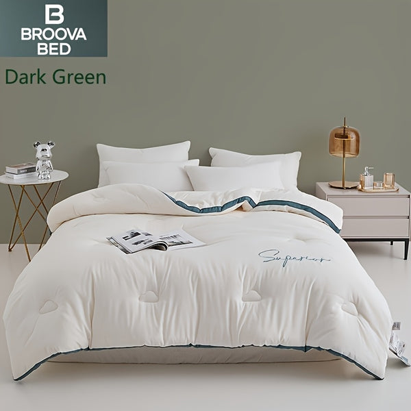 Soft Comforter 1pc Soft Fiber Quilt Core, Light Beige Embroidered Cloud Four Seasons Comforter