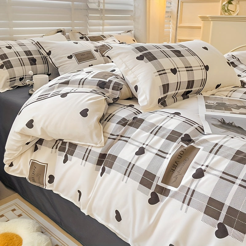 4pcs quilt set (1*quilt cover + 1*bed sheet + 2*pillowcases, excluding quilt core), colorful line printed bedding set
