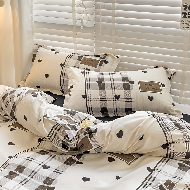 4pcs quilt set (1*quilt cover + 1*bed sheet + 2*pillowcases, excluding quilt core), colorful line printed bedding set