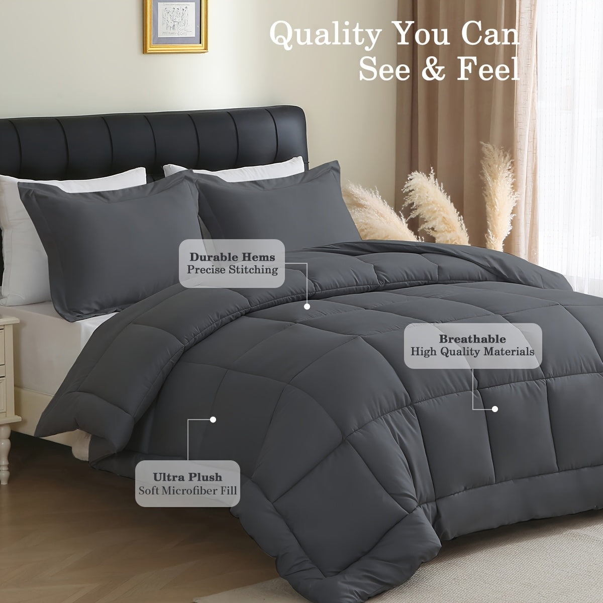 Heavyweight All-season Polyester Comforter Set - 2 u002F3 Pieces Quilted Duvet Insert with Soft Microfiber Filling