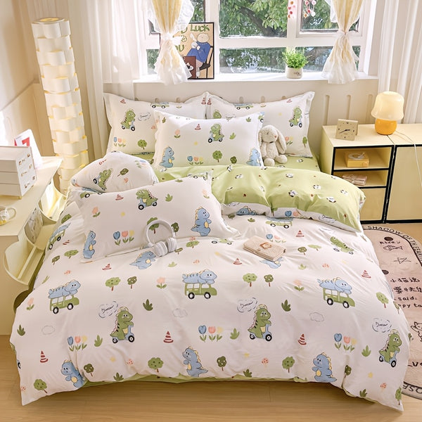 4pcs, Cartoon Four-Piece Set Duvet Cover*1+Fitted Sheet*1+Pillowcases*2, Soft and Delicate