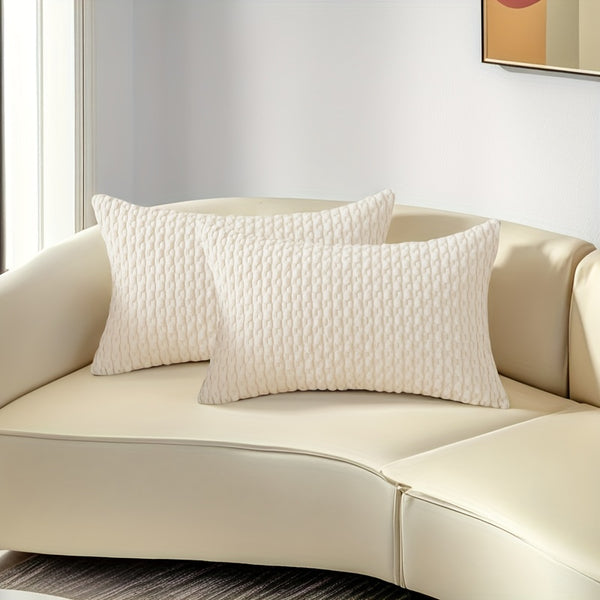 Light Gray Corduroy Pillow - Bohemian Style Decorative Cushion with Pillowcase & Insert