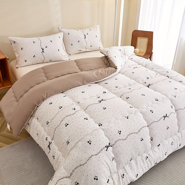 3pcs Black Cherry Floral Print Quilted Bedding Set - Ultra-Soft Polyester