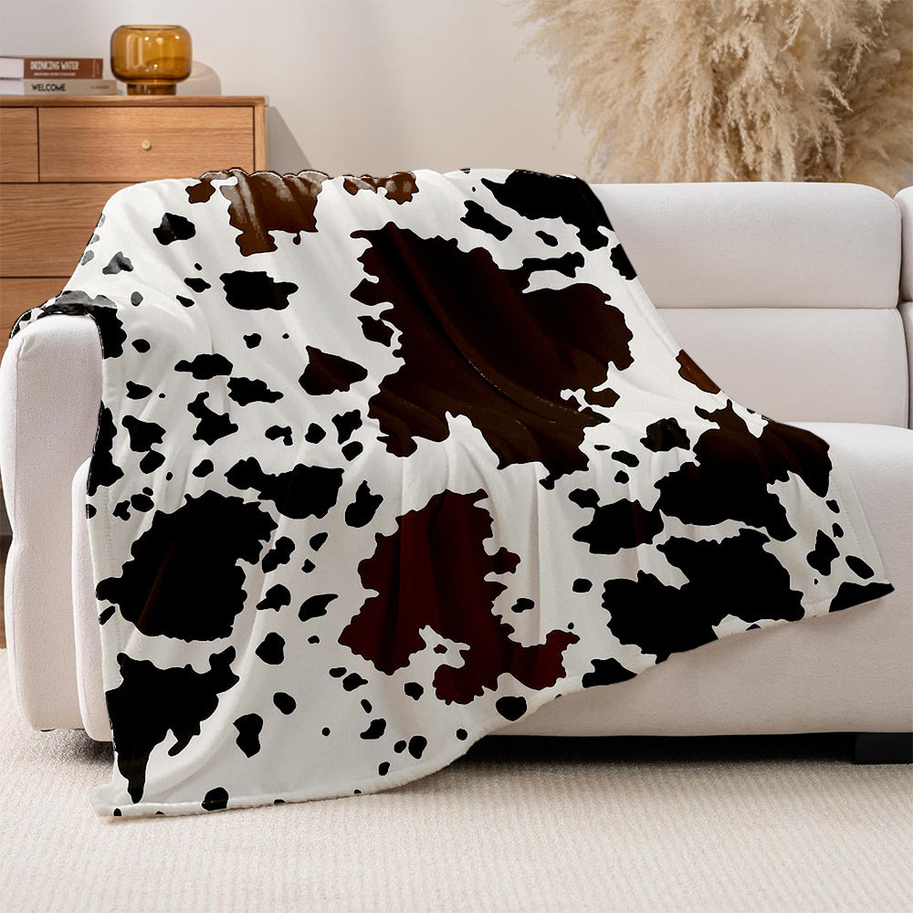 1pc Cowhide-like Cow Spot Print Plush Blanket - Heavy-Duty Brown