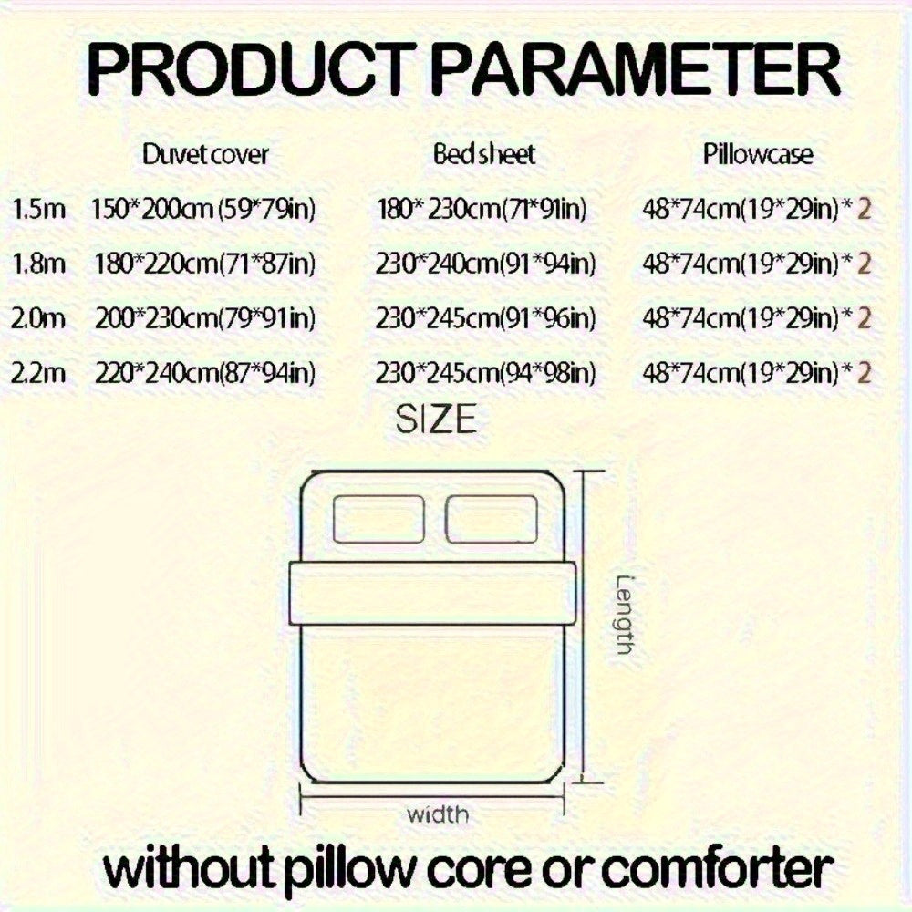 4pcs Bed Sheet Set Red and White Floral + Cute Rabbit Pattern, Fresh & Lovely Style