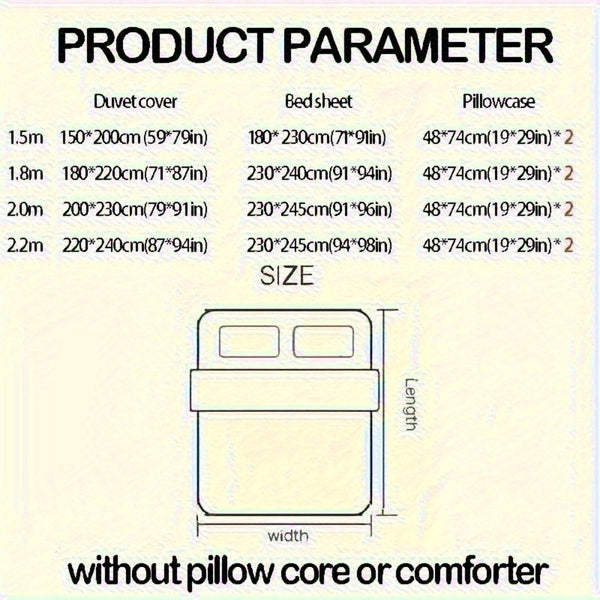 4pcs Bed Sheet Set Red and White Floral + Cute Rabbit Pattern, Fresh & Lovely Style