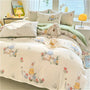 4pcs Bed Sheet Set Red and White Floral + Cute Rabbit Pattern, Fresh & Lovely Style